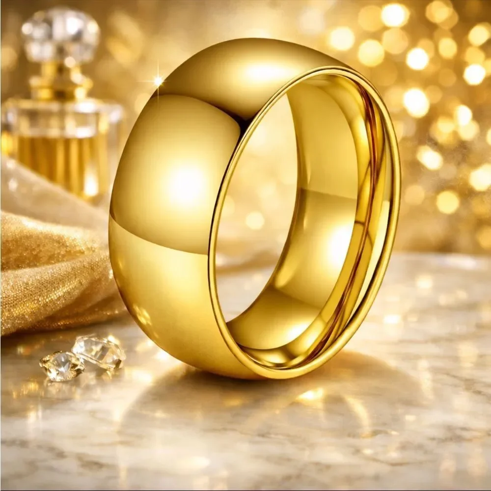 14K Gold Filled 7mm Dome Band Ring Chunky Statement Stackable Unisex Ring Luxury